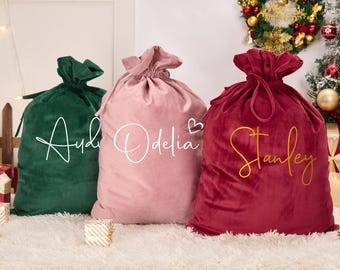 Grands sacs Père Noël,Sac de Noël en velours avec nom,Sac cadeau de Noël pour enfants,Sac cadeau de Noël,Sac cadeau de vacances,Cadeaux de Noël