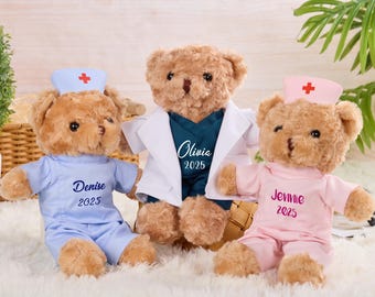 Personalized Nurse Graduation Bear,Dr.Bear,Nurse Teddy Bear Custom with Name,Graduation Bear,Graduation Keepsake,Gift for Doctor and  Nurses