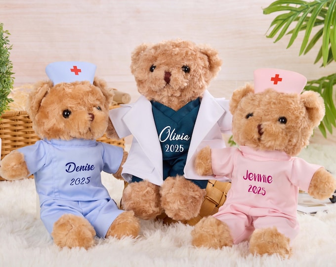 Personalized Nurse Graduation Bear,Dr.Bear,Nurse Teddy Bear Custom with Name,Graduation Bear,Graduation Keepsake,Gift for Doctor and  Nurses