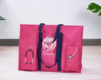 Custom Nurse Bag with Name and Stethoscope,Tote Bag,Monogram Bag,RN Graduation Nurse Appreciation Gift,Gift for Nurse,Nurse Graduation Gift