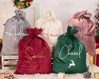 Sac père Noël personnalisé,Sacs de Noël avec nom,Grand sac père Noël en velours personnalisé,Sac père Noël surdimensionné,Cadeau de Noël,Souvenir de Noël
