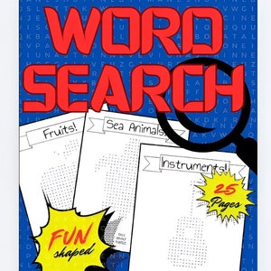 Fun Shaped Word Search, Ages 7+, 25 Puzzles with Solutions Included. Great for Classrooms, Gifts, and just Entertainment!
