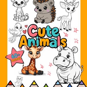 かわいい動物の塗り絵: 64 種類のユニークなデザイン、太い線、裏抜けを防ぐ 1 ページあたり 1 つのデザインで、ストレス解消と学習に役立ちます。