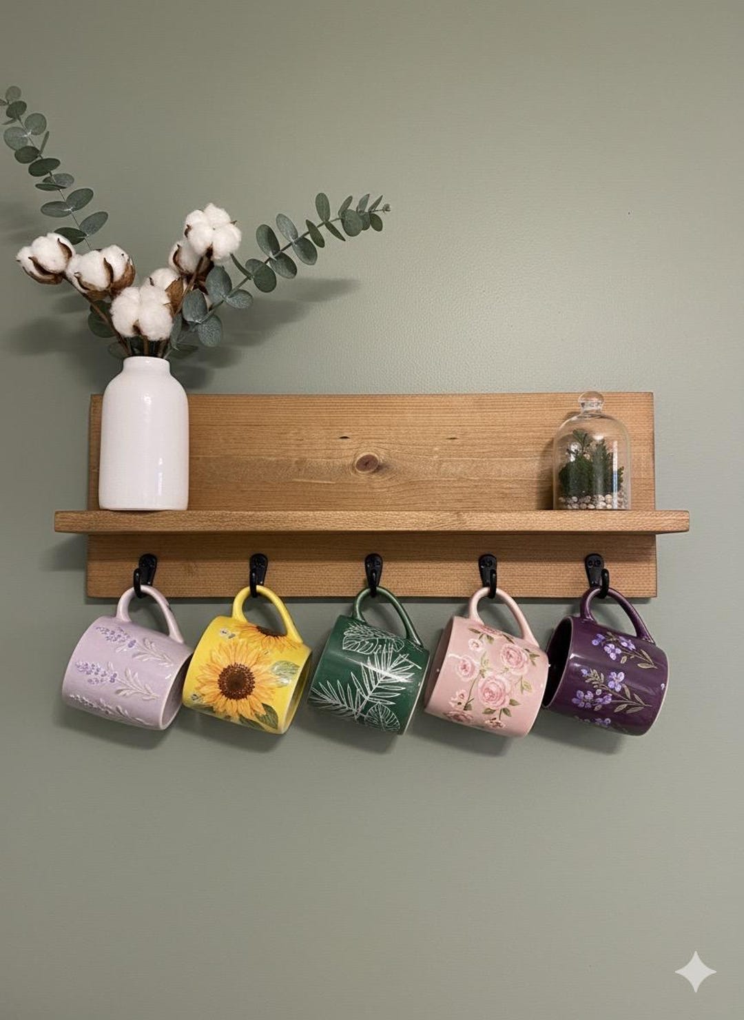 Rustic Wooden Rack, Mug Holder, Coffee Cup Holder, Kitchen Storage ...