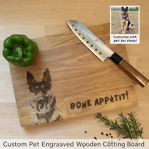 Personalized Dog Cutting Board – Custom Engraved Pet Photo with Name & Saying, Pet Lover Gift, Dog Mom/Dad Kitchen Gift, Memorial Keepsake