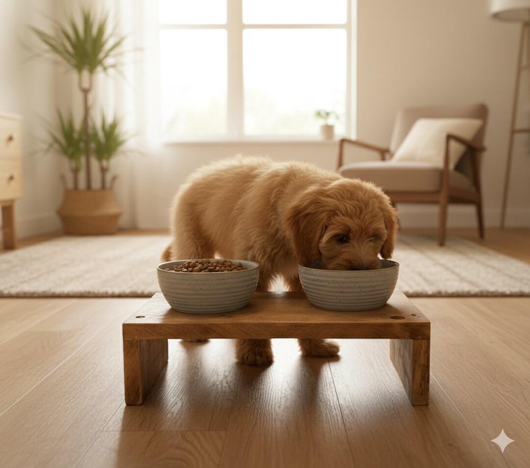 View of Small Dog Feeding Station | Raised Bowl Stand | Joint-friendly Pet ...