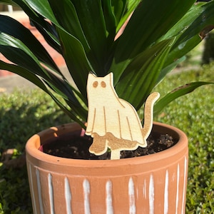 Ghost Cat Plant Stakes (Set of 3) - Spooky Halloween Plant Decor