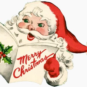 Vintage Christmas Santa Claus Graphic Image Art Fabric Block 4&quot; x 6&quot; Doodaba