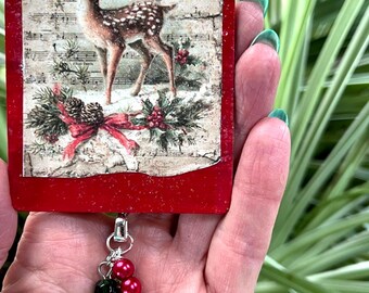 Christmas Reindeer Deer Image Christmas Ornament Decoupaged Wood Doodaba