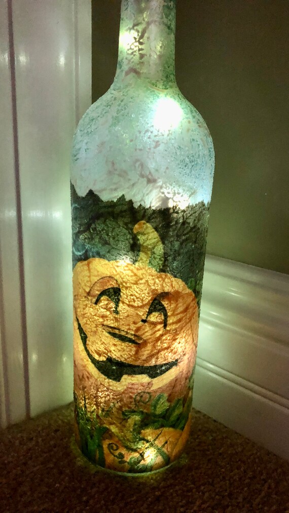 Pumpkin Napkin Decoupage on Glass Bottle