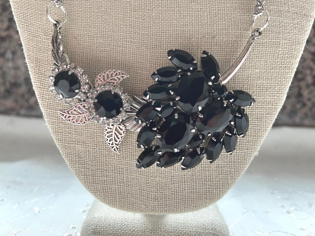 Black Rhinestones Statement Wedding Assemblage Necklace Doodaba - Etsy