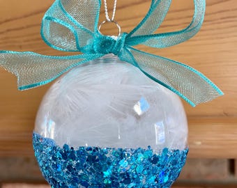 Turquoise Glitter Christmas Ornaments Feather Filled Set of 5 Doodaba