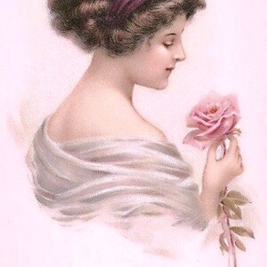 Vintage Victorian Woman Lady Pink Rose Graphic Image Art Fabric Block Doodaba Barbiecore