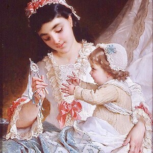 Victorian Vintage Baby Mother Child Munier Graphic Image Art Fabric Block Doodaba