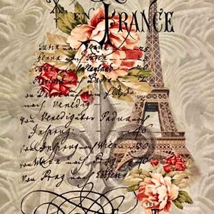 Vintage victorienne France tour Eiffel roses roses image graphique art tissu bloc Barbiecore Doodaba