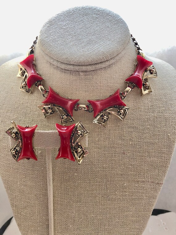 Vintage Red Bows Thermoset Parure Set Valentine B… - image 2