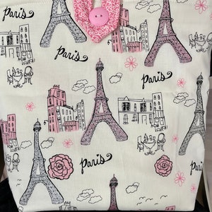 Eiffel Tower Paris France Pink Barbiecore Silver Tote Bag Handmade Doodaba Barbiecore Handbag