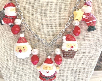 Santa Claus Christmas Assemblage Statement Necklace Doodaba