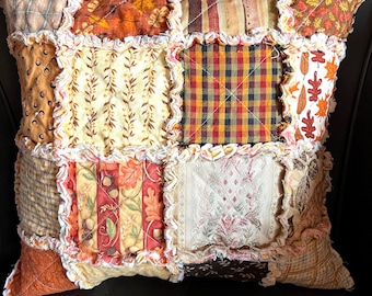 Fall Autumn Ragged Edge Rag Quilted Patchwork Pillow Doodaba