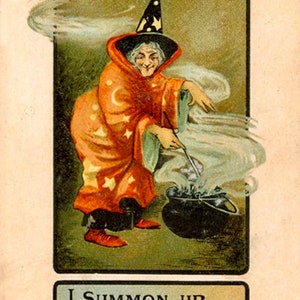 Vintage Victorian Halloween Witch Witchcore Cauldron Graphic Image Art Fabric Block Doodaba