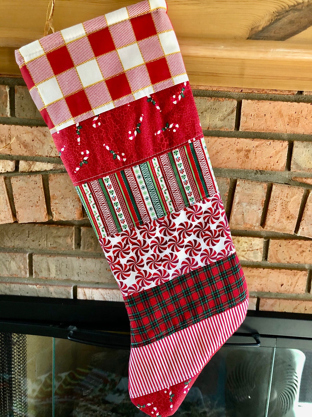 Christmas Stocking Peppermint Candy Canes Red White Green - Etsy