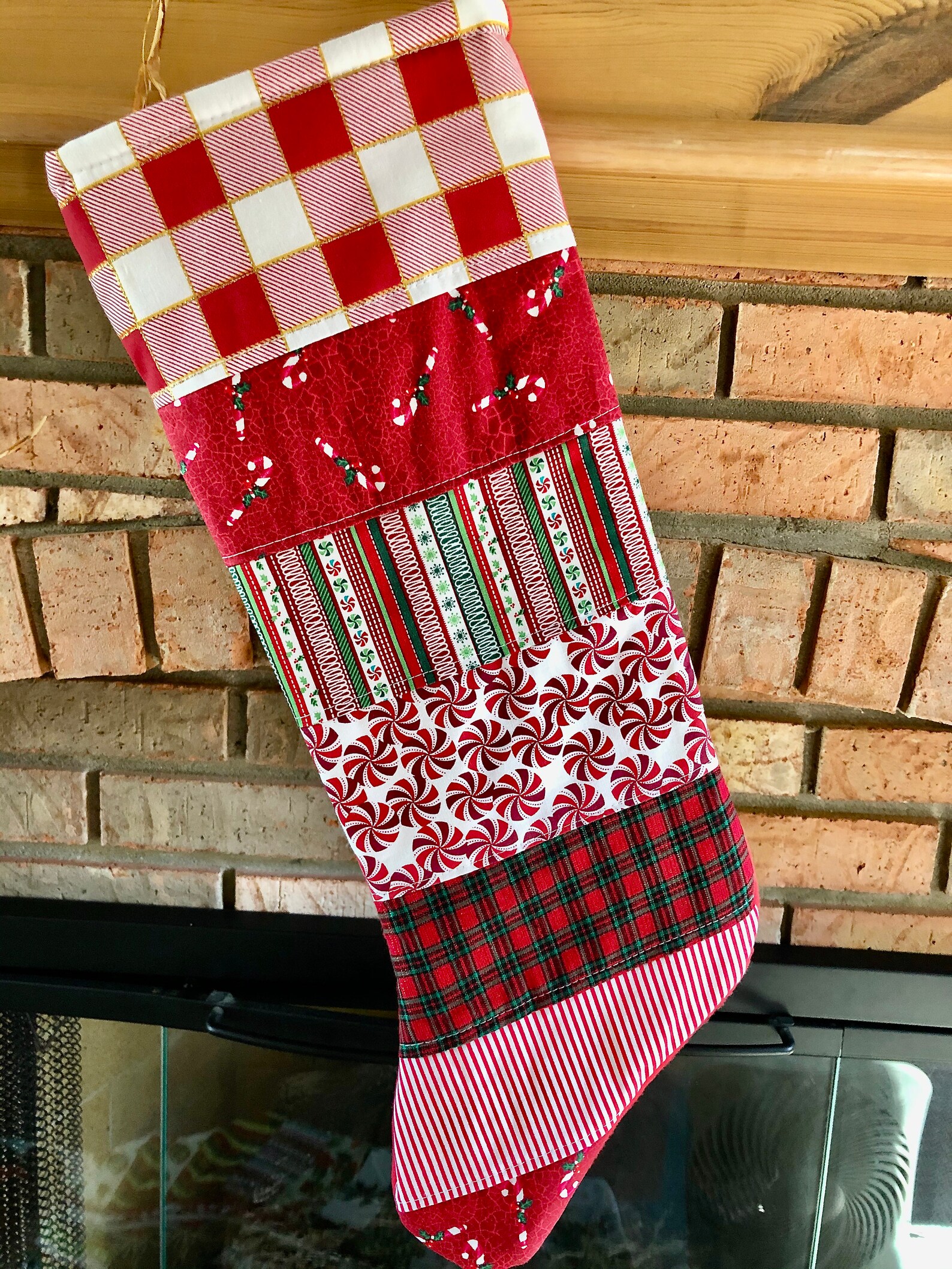Christmas Stocking Peppermint Candy Canes Red White Green Etsy