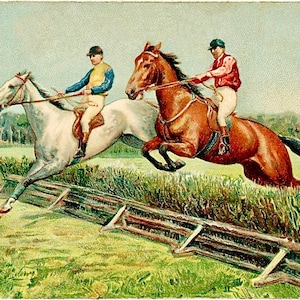Vintage Victorian Horses Equestrian Graphic Image Art Fabric Block Doodaba