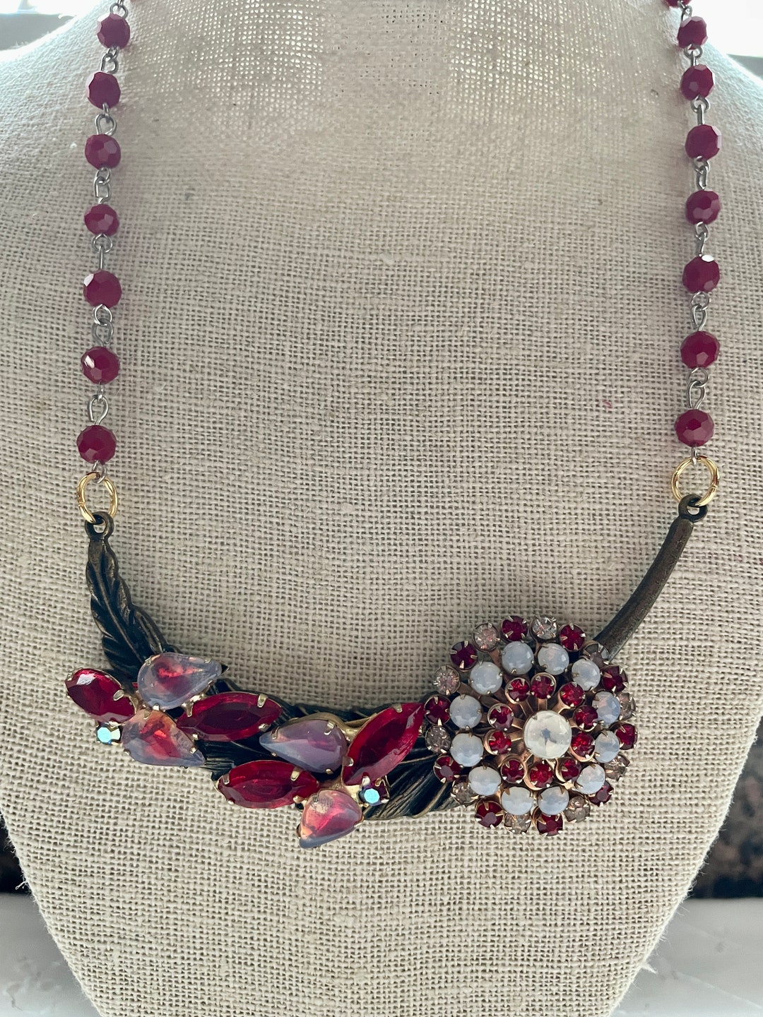 Vintage Repurposed Vintage Red Rhinestone Opalescent Givre Upcycled ...