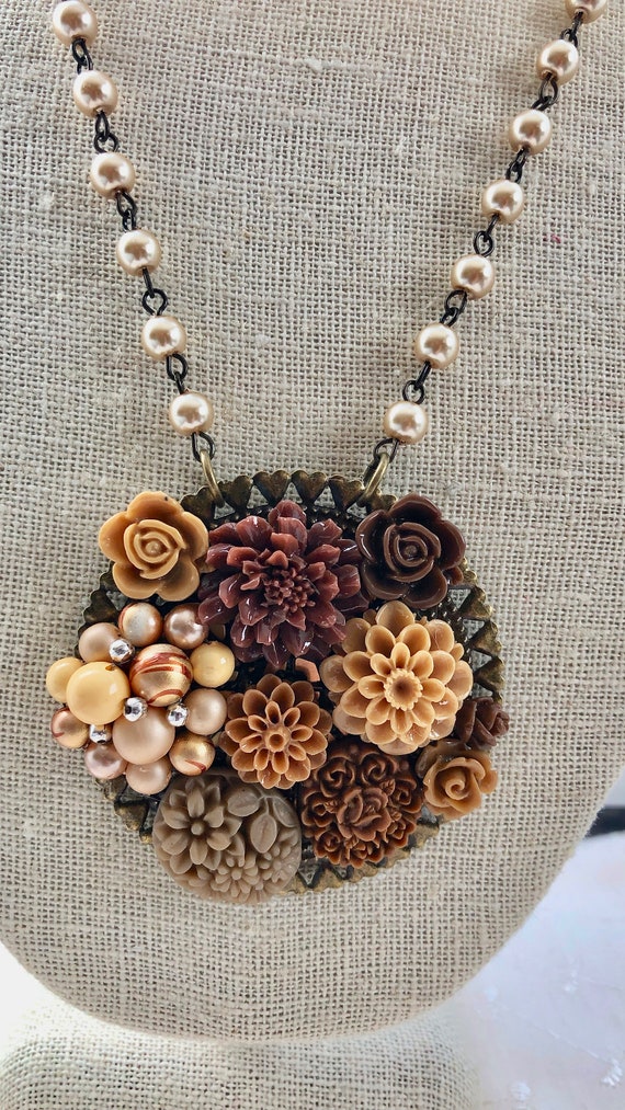 Vintage Repurposed Brown Gold Lucite Resin Flowers Upcycled