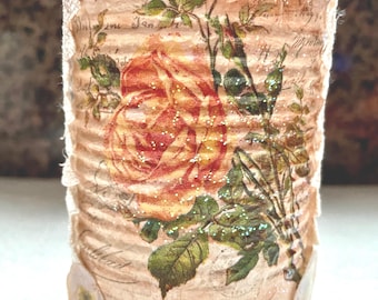 Yellow Rose Decoupage Tin Can Lace Organizer Doodaba