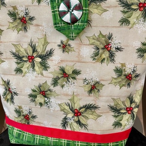 Bolso de mano beige con acebo verde navideño, bolso de mano Doodaba hecho a mano