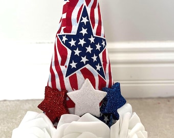 10" Patriotic Roses Stars Tabletop Tree Cone Red White Blue Doodaba