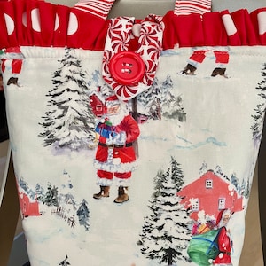 Santa Claus Christmas Red White Snowy Tote Bag Handmade Doodaba Handbag