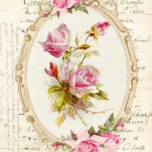 Vintage Victorian Pink Roses Frame Graphic Image Art Fabric Block Barbiecore Doodaba