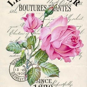Timbro postale francese vintage vittoriano rosa rosa Immagine grafica Arte Tessuto Blocco Barbiecore Doodaba