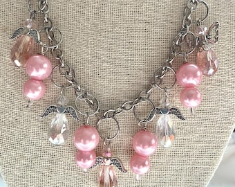 Pink Angel Necklace 18" Silver Chain Doodaba