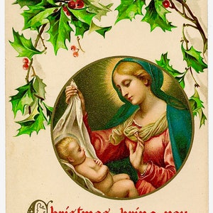 Vintage Victorian Madonna Mary Jesus Graphic Image Art Fabric Block Doodaba