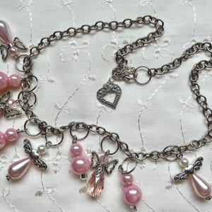 Pink Angel Pearl Crystal Necklace Assemblage Doodaba image 3