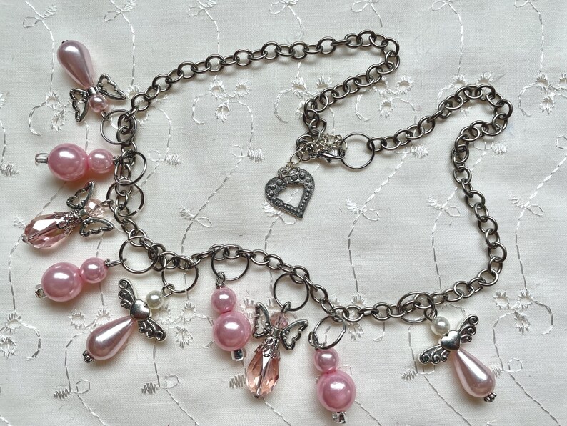 Pink Angel Pearl Crystal Necklace Assemblage Doodaba image 3