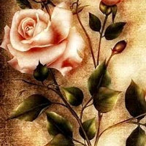 Vintage Victorian Look Ivory Rose Graphic Image Art Fabric Block Doodaba 4 x 6