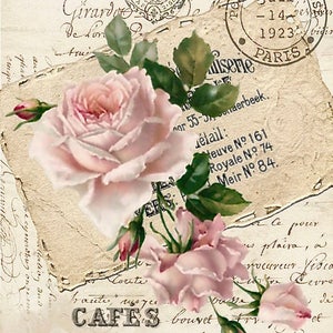 Vintage victorien rose rose cachet de la poste carte postale image graphique art tissu bloc Barbiecore Doodaba