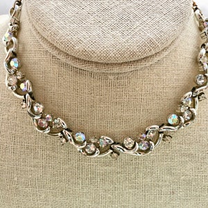 Coro Aurora Borealis AB Rhinestone Vintage Bridal Bridesmaid Wedding Prom Art Deco Silver Necklace Doodaba