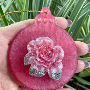 Pink Rose Flower Floral Glitter Sparkle 3D Three Dimensional Resin Gold Ornament Shabby Chic Handmade Doodaba