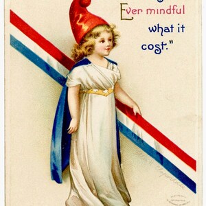 Vintage Victoriaanse Fourth of July 4th Clapsaddle Patriotic Girl Grafische afbeelding Art Fabric Block Doodaba