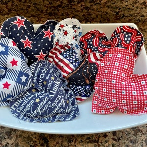 Patriotic Primitive Set of Seven 7 Fourth of July 4th Stars Heart Fabric Bowl Filler Ornie Tiered Tray Red  Shabby Chic Handmade Doodaba