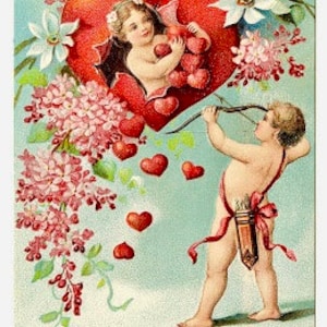 Vintage Victorian Angels Querubins Cupidos Valentine Corações Imagem Gráfica Arte Tecido Bloco Doodaba 4 x 6