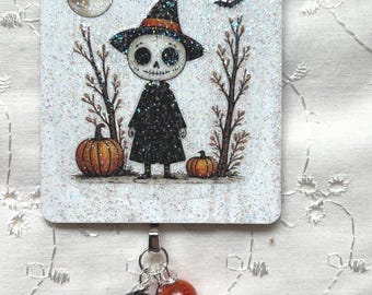 Halloween Ghost Witch Image Ornament Decoupaged Wood Doodaba