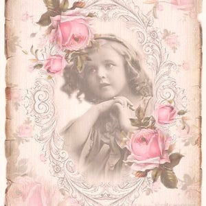 Vintage Victorian Pink Roses French Girl Graphic Image Art Fabric Block Barbiecore Doodaba