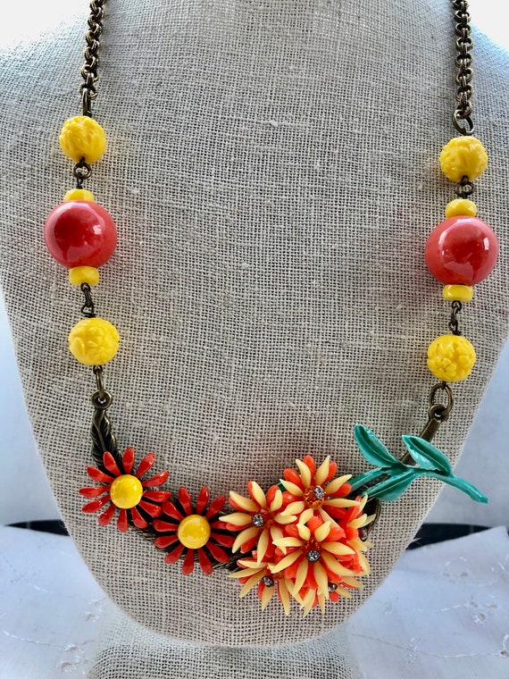 Repurposed Vintage Daisy Celluloid Enamel Upcycled