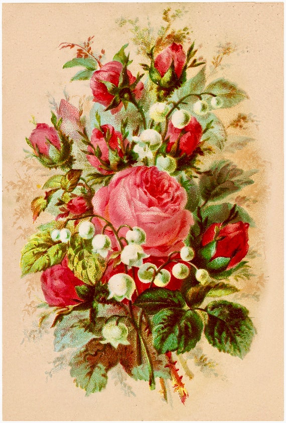 Vintage Rose Rouge Rose Muguet Image Graphique Art Tissu Bloc Doodaba -  Etsy France